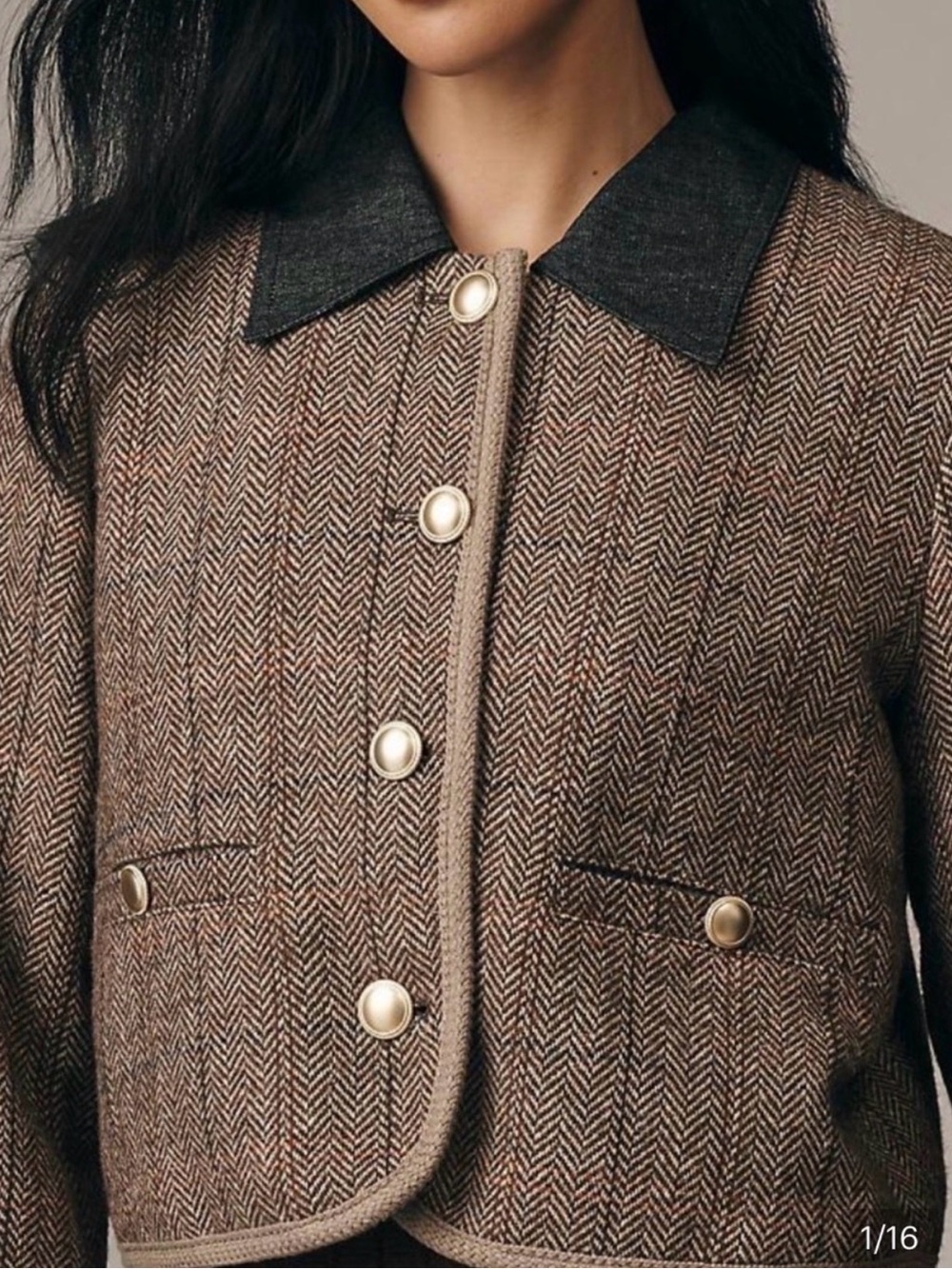 NWT Maeve Brown Herringbone Cropped Barn Jacket